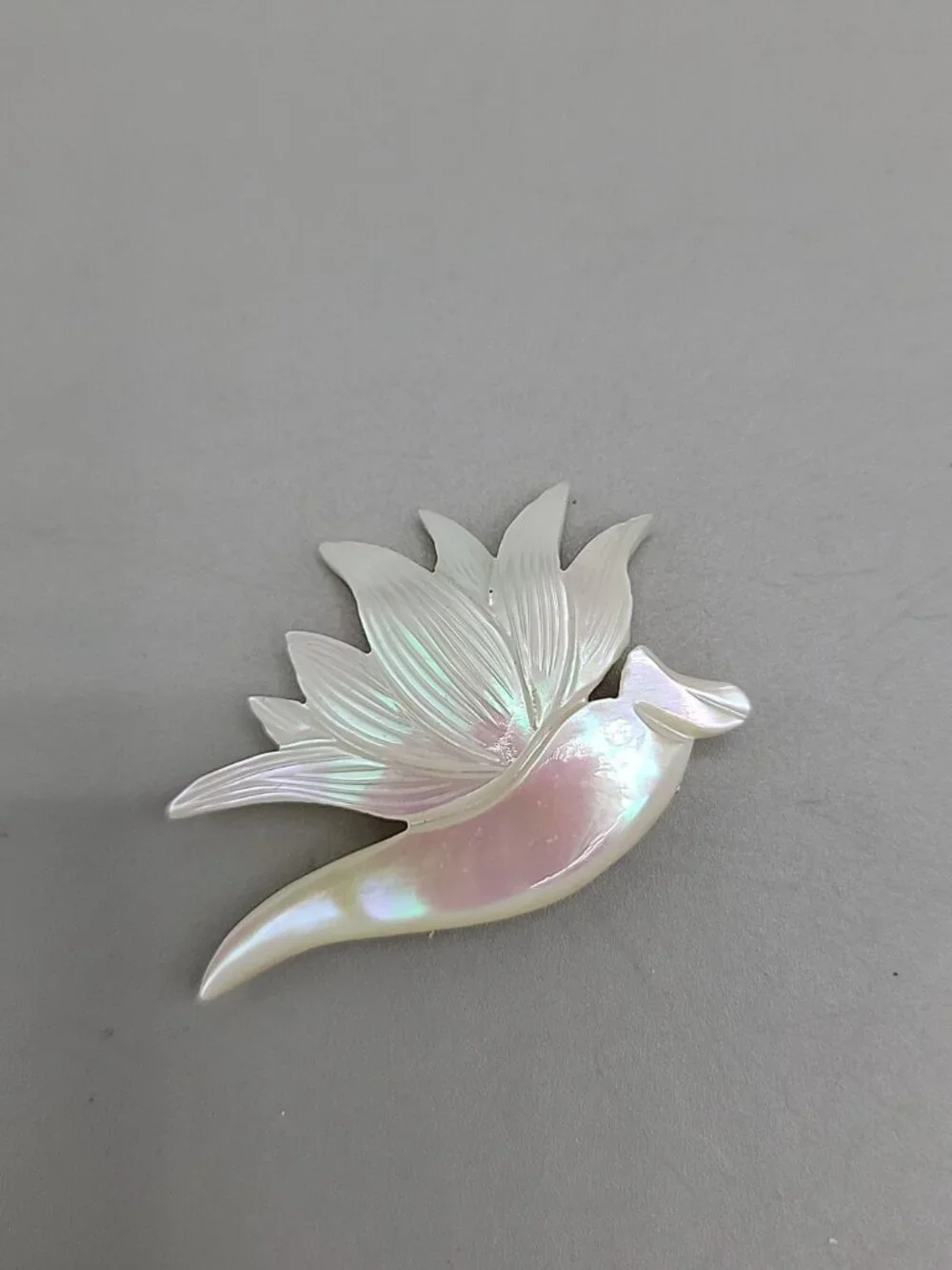 Vintage Mother Of Pearl Carved Dove Brooch Bird in Flight Irridescent MOP